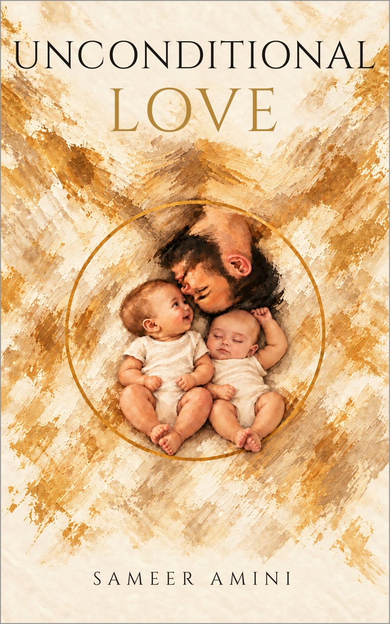 Cover of Unconditional Love by Sameer Amini: a father with two newborns inside a gold ring
